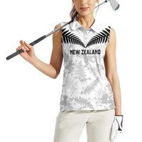 Custom New Zealand Silver Fern Football Women Sleeveless Polo Shirt Go Aotearoa Grunge White - Polynesian Pride