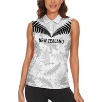 Custom New Zealand Silver Fern Football Women Sleeveless Polo Shirt Go Aotearoa Grunge White - Polynesian Pride