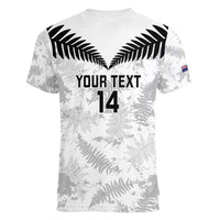 Custom New Zealand Silver Fern Football Women V-Neck T-Shirt Go Aotearoa Grunge White - Polynesian Pride