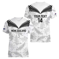 Custom New Zealand Silver Fern Football Women V-Neck T-Shirt Go Aotearoa Grunge White - Polynesian Pride