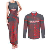 Custom New Caledonia Football Couples Matching Tank Maxi Dress and Long Sleeve Button Shirt Allez Les Cagous Grey Version - Polynesian Pride