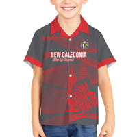 Custom New Caledonia Football Family Matching Off The Shoulder Long Sleeve Dress and Hawaiian Shirt Allez Les Cagous Grey Version - Polynesian Pride