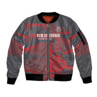 Custom New Caledonia Football Sleeve Zip Bomber Jacket Allez Les Cagous Grey Version - Polynesian Pride