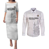 Custom New Caledonia Football Couples Matching Puletasi and Long Sleeve Button Shirt Allez Les Cagous White Version - Polynesian Pride
