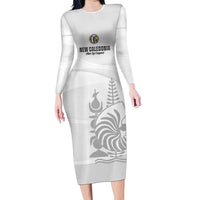 Custom New Caledonia Football Family Matching Long Sleeve Bodycon Dress and Hawaiian Shirt Allez Les Cagous White Version - Polynesian Pride