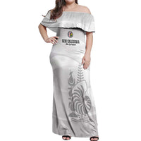 Custom New Caledonia Football Off Shoulder Maxi Dress Allez Les Cagous White Version - Polynesian Pride