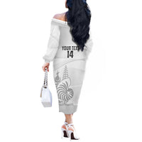 Custom New Caledonia Football Off The Shoulder Long Sleeve Dress Allez Les Cagous White Version - Polynesian Pride