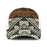 Bula Fiji Tapa Baseball Net Cap Fijian Masi Vintage Vibes LT14 One Size White Brown - Polynesian Pride