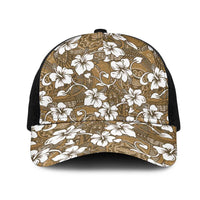 Kuvui Bula Fiji Mesh Trucker Cap Fijian Tapa Seamless Hibiscus LT14 One Size Black Brown - Polynesian Pride