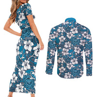 Karakarawa Bula Fiji Couples Matching Short Sleeve Bodycon Dress and Long Sleeve Button Shirt Fijian Tapa Seamless Hibiscus - Polynesian Pride