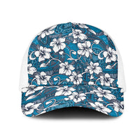 Karakarawa Bula Fiji Mesh Trucker Cap Fijian Tapa Seamless Hibiscus LT14 One Size White Blue - Polynesian Pride