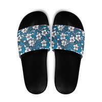 Karakarawa Bula Fiji Slide Sandals Fijian Tapa Seamless Hibiscus LT14 Blue - Polynesian Pride