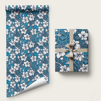 Karakarawa Bula Fiji Wrapping Paper Fijian Tapa Seamless Hibiscus LT14 58" × 23" Blue - Polynesian Pride