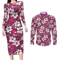 Piqi Bula Fiji Couples Matching Long Sleeve Bodycon Dress and Long Sleeve Button Shirt Fijian Tapa Seamless Hibiscus - Polynesian Pride