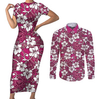 Piqi Bula Fiji Couples Matching Short Sleeve Bodycon Dress and Long Sleeve Button Shirt Fijian Tapa Seamless Hibiscus - Polynesian Pride