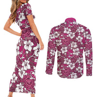 Piqi Bula Fiji Couples Matching Short Sleeve Bodycon Dress and Long Sleeve Button Shirt Fijian Tapa Seamless Hibiscus - Polynesian Pride