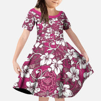 Piqi Bula Fiji Family Matching Off The Shoulder Long Sleeve Dress and Hawaiian Shirt Fijian Tapa Seamless Hibiscus - Polynesian Pride