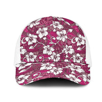 Piqi Bula Fiji Mesh Trucker Cap Fijian Tapa Seamless Hibiscus LT14 One Size White Pink - Polynesian Pride