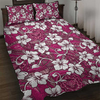 Piqi Bula Fiji Quilt Bed Set Fijian Tapa Seamless Hibiscus LT14 Pink - Polynesian Pride