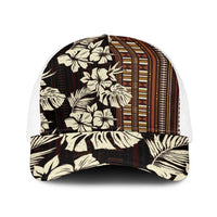 Bula Fiji Masi Baseball Net Cap Tapa Tropical Hibiscus Half Stylized LT14 One Size White Brown - Polynesian Pride
