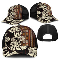 Bula Fiji Masi Baseball Net Cap Tapa Tropical Hibiscus Half Stylized - Polynesian Pride