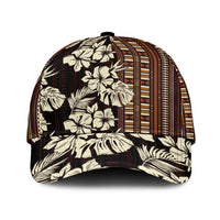 Bula Fiji Masi Classic Cap Tapa Tropical Hibiscus Half Stylized LT14 Universal Fit Brown - Polynesian Pride