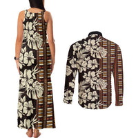 Bula Fiji Masi Couples Matching Tank Maxi Dress and Long Sleeve Button Shirt Tapa Tropical Hibiscus Half Stylized - Polynesian Pride