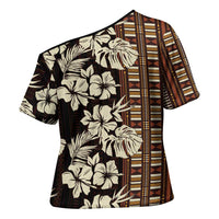 Bula Fiji Masi Cross Shoulder Shirt Tapa Tropical Hibiscus Half Stylized - Polynesian Pride