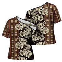 Bula Fiji Masi Cross Shoulder Shirt Tapa Tropical Hibiscus Half Stylized - Polynesian Pride