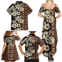 Bula Fiji Masi Family Matching Summer Maxi Dress and Hawaiian Shirt Tapa Tropical Hibiscus Half Stylized - Polynesian Pride