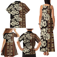 Bula Fiji Masi Family Matching Tank Maxi Dress and Hawaiian Shirt Tapa Tropical Hibiscus Half Stylized - Polynesian Pride