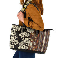 Bula Fiji Masi Leather Tote Bag Tapa Tropical Hibiscus Half Stylized LT14 Brown - Polynesian Pride