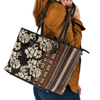 Bula Fiji Masi Leather Tote Bag Tapa Tropical Hibiscus Half Stylized LT14 - Polynesian Pride