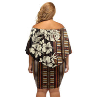 Bula Fiji Masi Off Shoulder Short Dress Tapa Tropical Hibiscus Half Stylized - Polynesian Pride