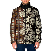 Bula Fiji Masi Padded Jacket Tapa Tropical Hibiscus Half Stylized - Polynesian Pride