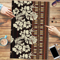 Bula Fiji Masi Puzzle Tapa Tropical Hibiscus Half Stylized - Polynesian Pride