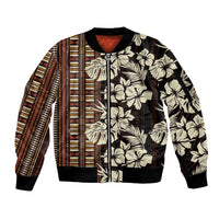 Bula Fiji Masi Sleeve Zip Bomber Jacket Tapa Tropical Hibiscus Half Stylized LT14 Unisex Brown - Polynesian Pride