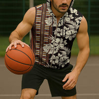 Bula Fiji Masi Sleeveless Zip Hoodie Tapa Tropical Hibiscus Half Stylized LT14 - Polynesian Pride