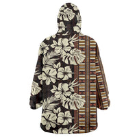 Bula Fiji Masi Wearable Blanket Hoodie Tapa Tropical Hibiscus Half Stylized - Polynesian Pride