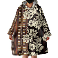 Bula Fiji Masi Wearable Blanket Hoodie Tapa Tropical Hibiscus Half Stylized - Polynesian Pride