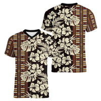 Bula Fiji Masi Women V-Neck T-Shirt Tapa Tropical Hibiscus Half Stylized - Polynesian Pride