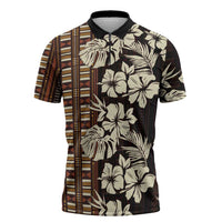 Bula Fiji Masi Zipper Polo Shirt Tapa Tropical Hibiscus Half Stylized - Polynesian Pride