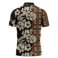 Bula Fiji Masi Zipper Polo Shirt Tapa Tropical Hibiscus Half Stylized - Polynesian Pride