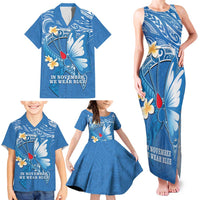 Polynesia Diabetes Awareness Month Family Matching Tank Maxi Dress and Hawaiian Shirt In November We Wear Blue