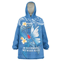 Polynesia Diabetes Awareness Month Wearable Blanket Hoodie In November We Wear Blue LT14 One Size Blue - Polynesian Pride