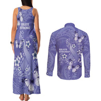 Polynesia Stomach Cancer Awareness Couples Matching Tank Maxi Dress and Long Sleeve Button Shirt Periwinkle Ribbon Brave Strong! LT14 - Polynesian Pride