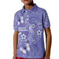 Polynesia Stomach Cancer Awareness Kid Polo Shirt Periwinkle Ribbon Brave Strong!
