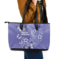 Polynesia Stomach Cancer Awareness Leather Tote Bag Periwinkle Ribbon Brave Strong! LT14 - Polynesian Pride