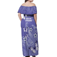 Polynesia Stomach Cancer Awareness Off Shoulder Maxi Dress Periwinkle Ribbon Brave Strong! LT14 - Polynesian Pride