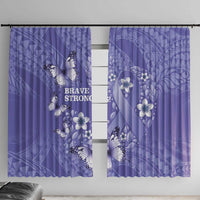 Polynesia Stomach Cancer Awareness Window Curtain Periwinkle Ribbon Brave Strong! LT14 With Hooks Periwinkle - Polynesian Pride